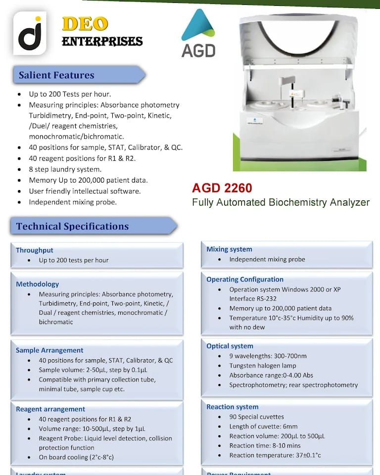 AGD 2260 FULLY AUTOMATED BIOCHEMISTRY ANALYZER